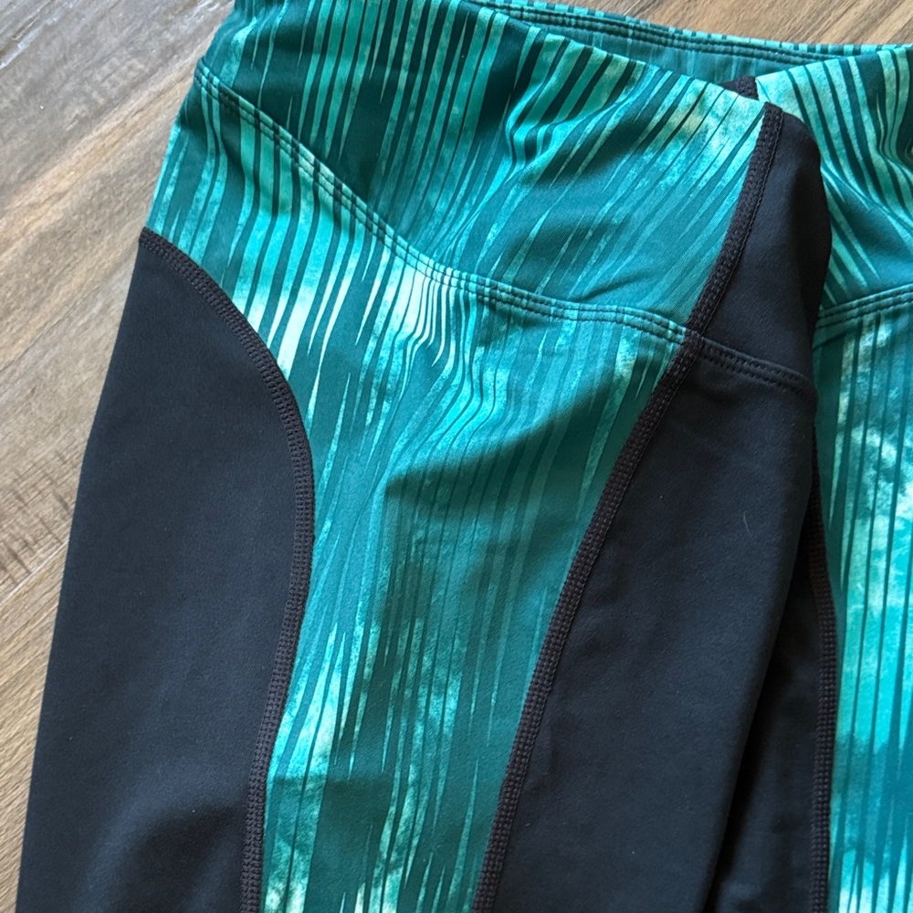 Asics Black and Green Athletic Leggings - Picture 3 of 7